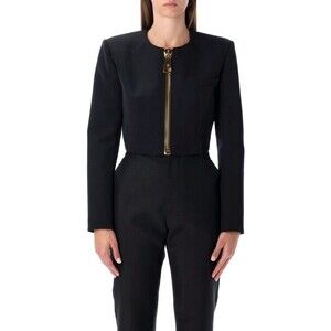 Balmain Cropped Black Wool Jacket With Gold Zip - NWT